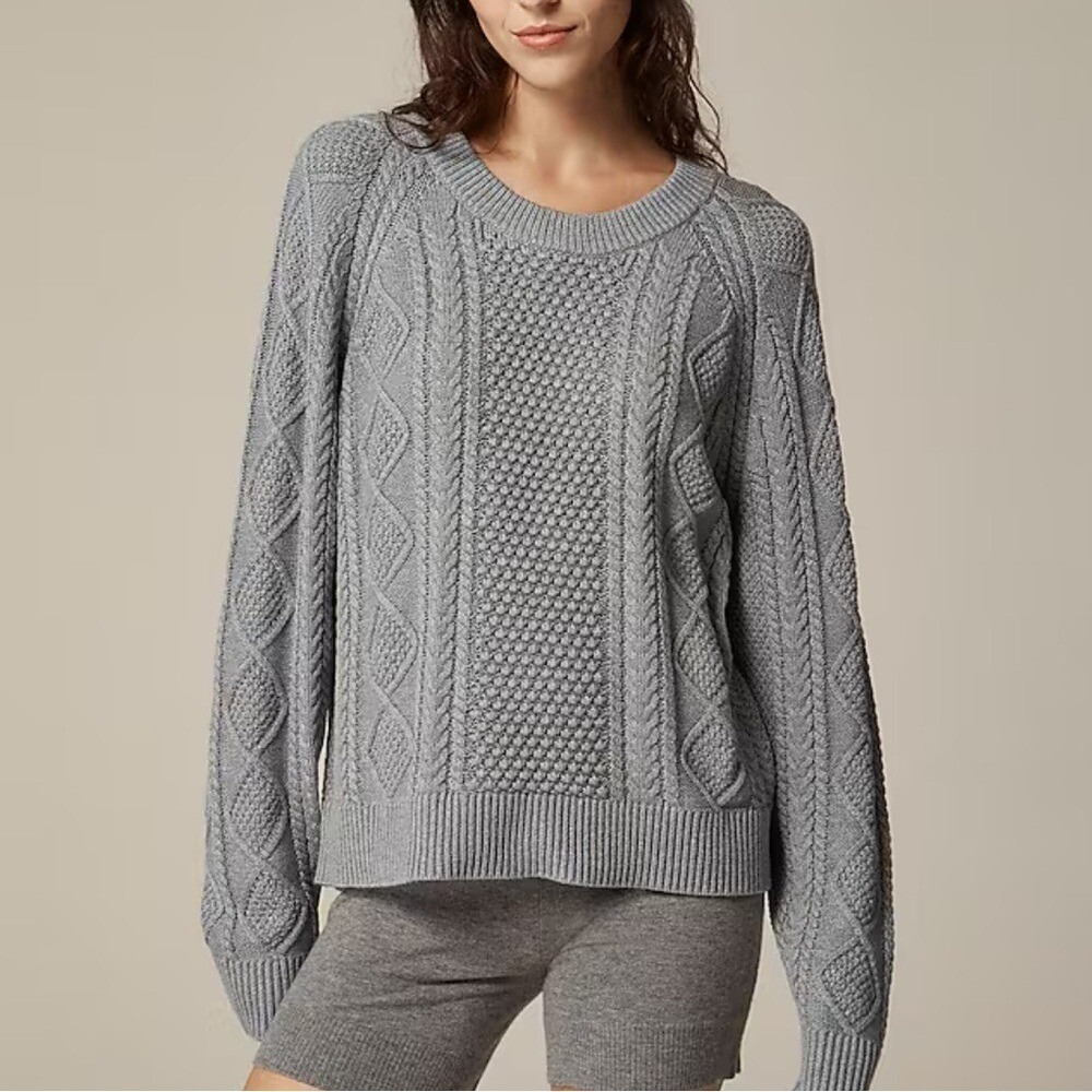 J Crew Cotton‎ cable-knit crewneck sweater Womens XXS Grey - Picture 8 of 8